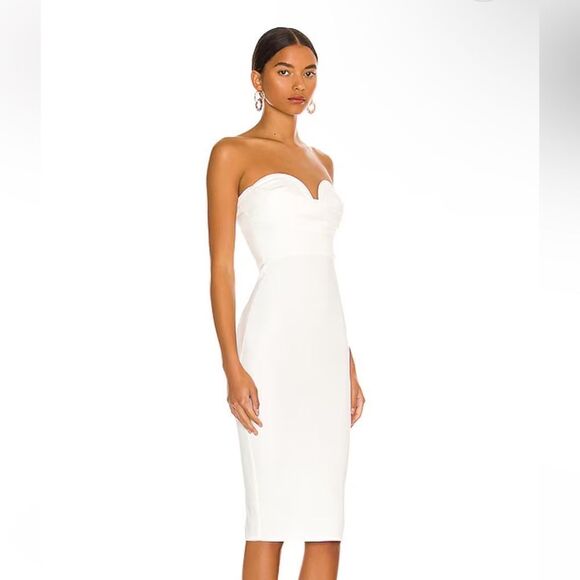 More To Come Sophia Midi Dress White strapless sheath stretch Revolve - Picture 3 of 12